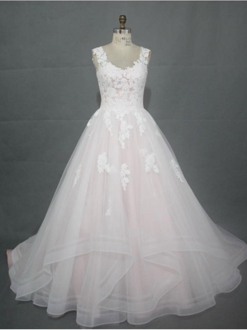 Ivory Lace Bridal A-Line Dress with Floral Appliqué